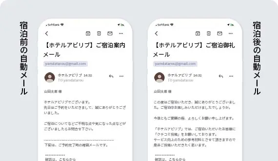 宿泊前後お知らせメール送信